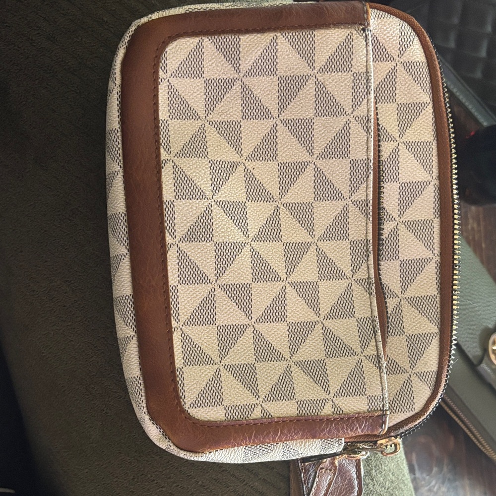 Brown and Cream Geometric Men's Bag